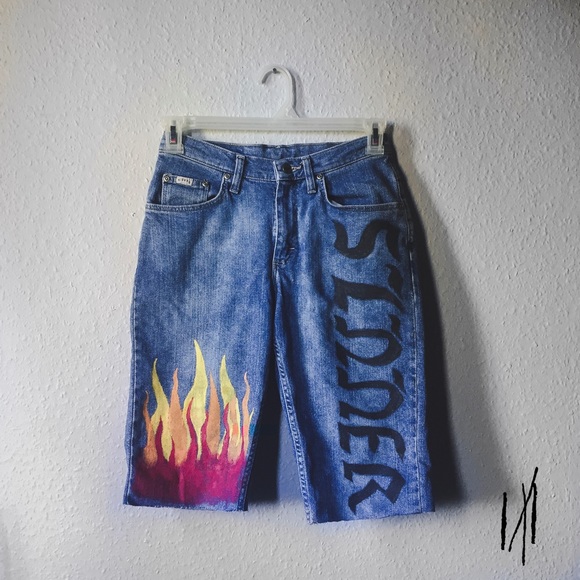 Fire / Sinner / Hand Painted / Denim Shorts - Picture 3 of 8